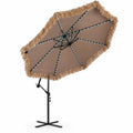 Airfind 10 FT Solar Thatched Cantilever Umbrella with 96 Multi-color Flowing Lights and 12 Modes, PE Thatch Polyester Fabric Metal ABS Frame, Brown