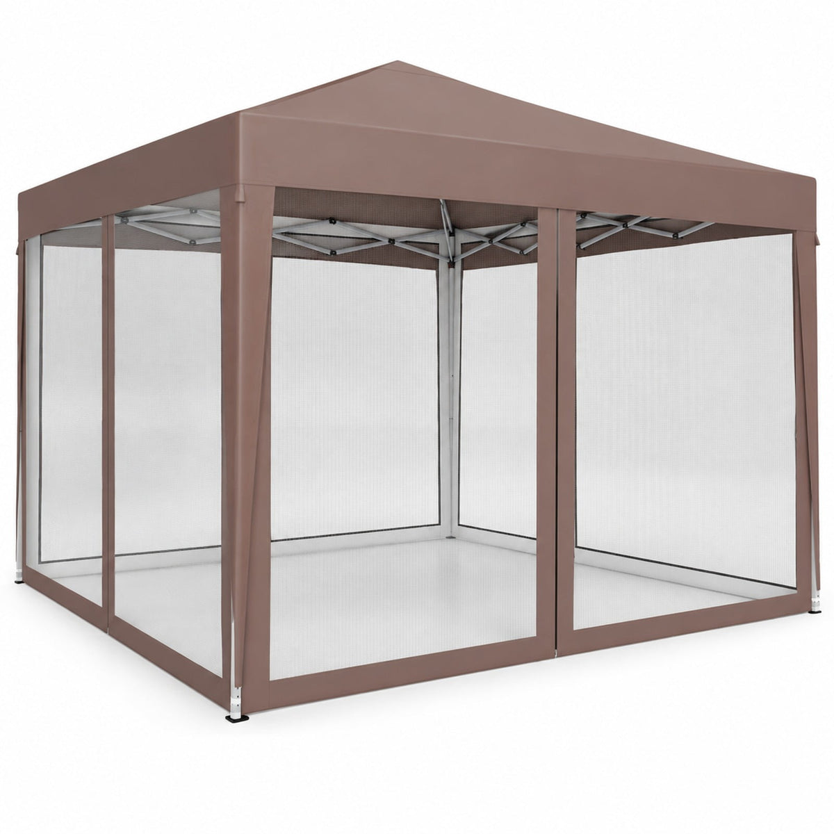Airfind 10 FT x 10 FT Pop-Up Canopy Tent Easy Setup Instant Folding Shelter with Mesh Netting, 210D Oxford Fabric Frame, Coffee