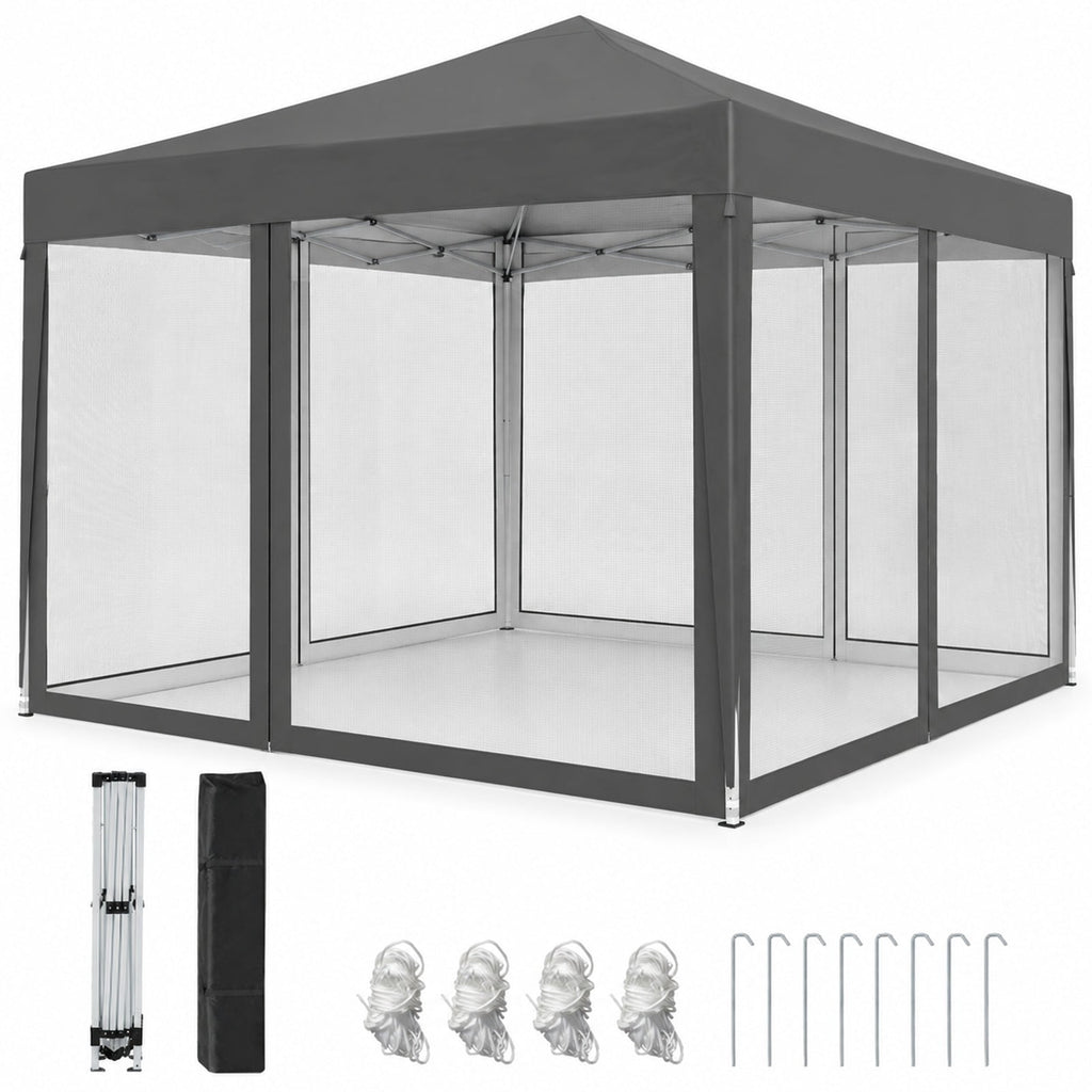 Airfind 10 FT x 10 FT Pop-Up Canopy Tent Easy Setup Instant Folding Shelter with Mesh Netting, 210D Oxford Fabric Frame, Gray