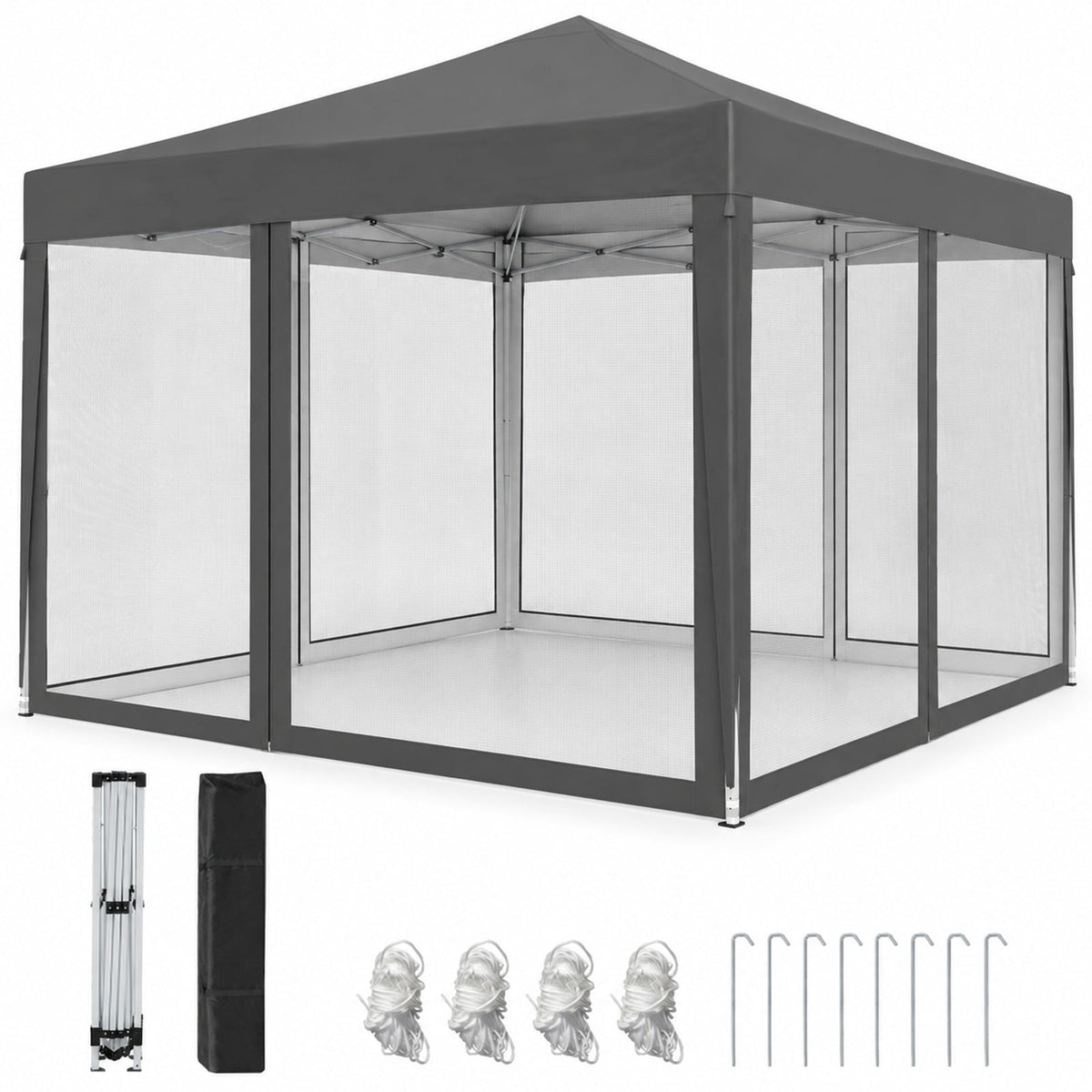 Airfind 10 FT x 10 FT Pop-Up Canopy Tent Easy Setup Instant Folding Shelter with Mesh Netting, 210D Oxford Fabric Frame, Gray