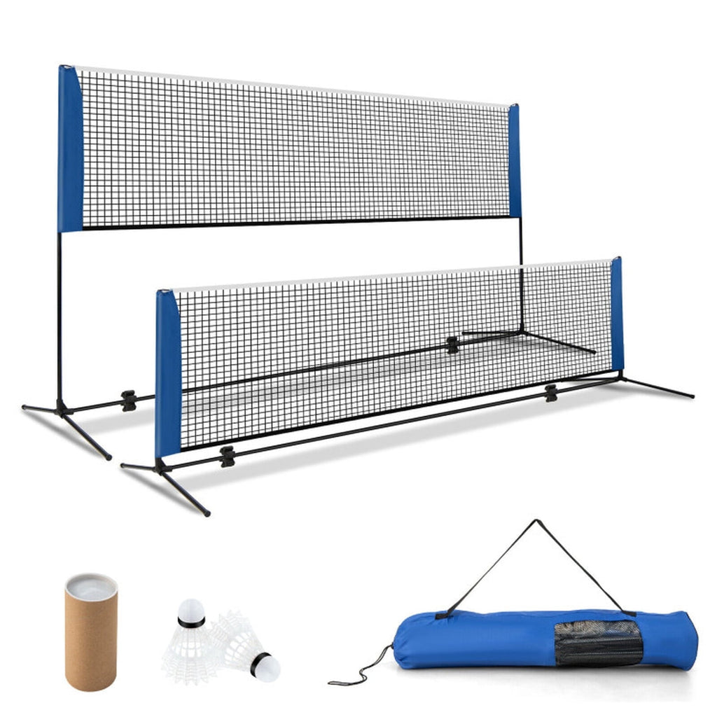 Airfind 10 Foot Adjustable Badminton Net Set for backyard with portable carry bag and non-slip footpads for pickleball volleyball tennis in blue black