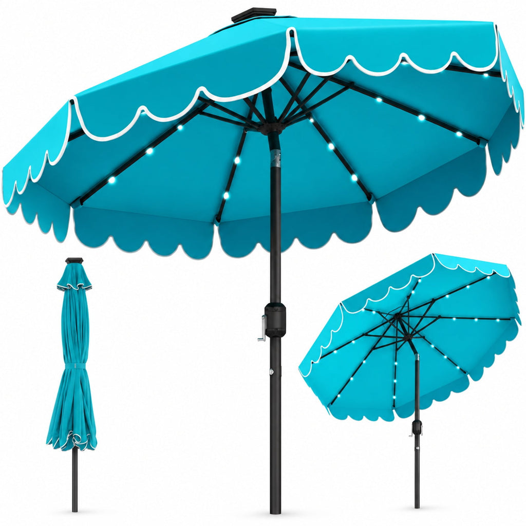 Airfind 10 Feet Solar Patio Umbrella with 24 LED Lights, Polyester Fabric Metal Frame, 10 x 8.3 ft Umbrella Rim Height 6.9 ft Footprint, Turquoise