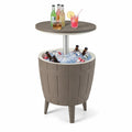 Airfind 10 Gallon Cooler Bar Table Outdoor Coffee Table Ice Bucket with Telescopic Tabletop for Beer and Wine, 110 lbs Bucket Capacity, Brown