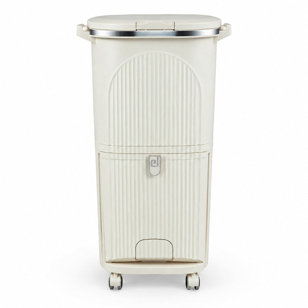 Airfind 10 Gallon Kitchen Trash Can Double-Layer with Lid and 2 Removable Buckets, PP Frame, 17 x 11.5 x 29.5 Overall Height (Open) 40 Footprint