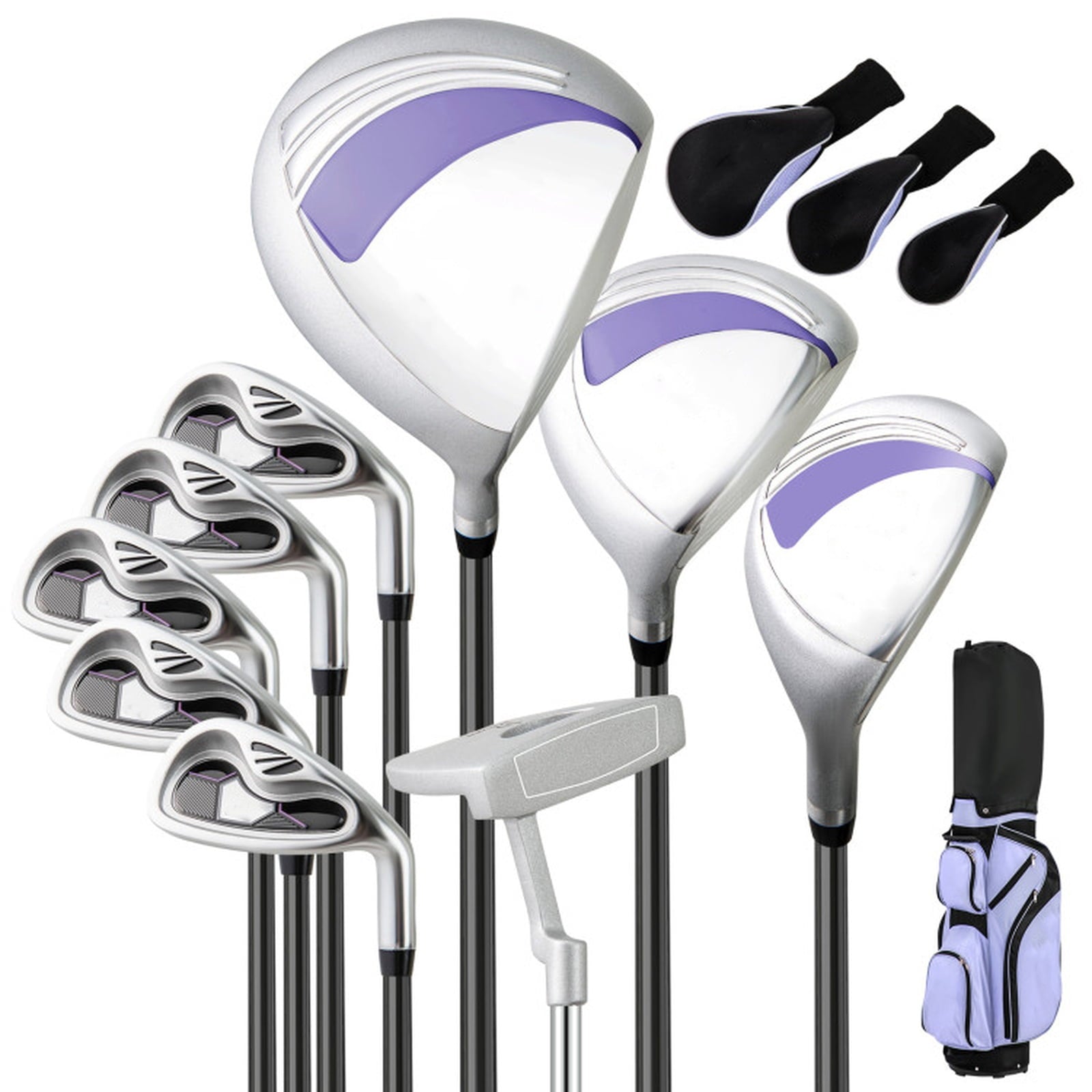 Airfind 10-Piece Ladies Complete Golf Club Set with 460CC Driver, Hybrid, Irons and Putter, Purple