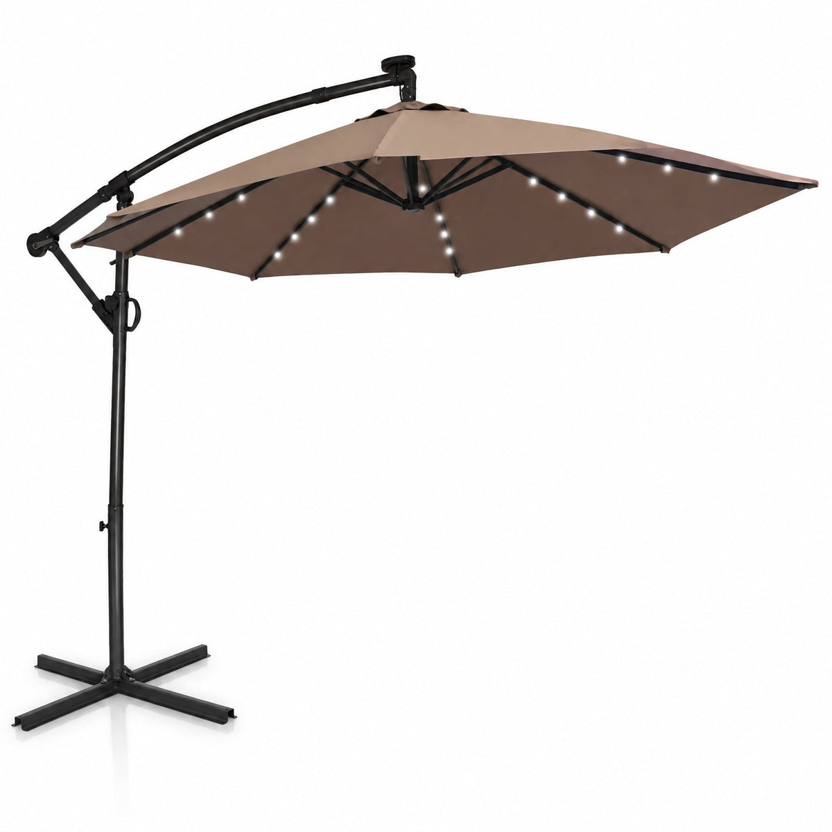 Airfind 10 ft 360° Rotation Solar Powered LED Patio Offset Umbrella without Weight Base, Steel aluminum polyester fabric Frame, 10 x 7.5 Footprint