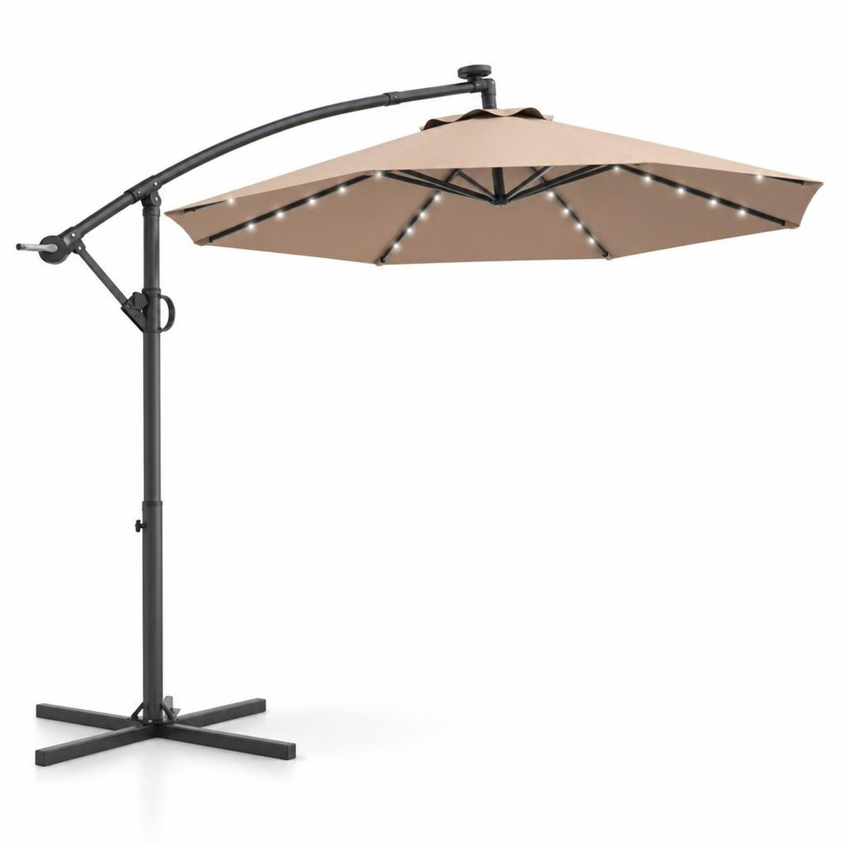 Airfind 10 ft 360° Rotation Solar Powered LED Patio Offset Umbrella without Weight Base, Steel aluminum polyester fabric Frame, 10 x 7.5 Footprint