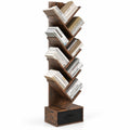 Airfind 10-tier Tree Bookshelf with Drawer Free, 26.5 lbs Capacity, 13 x 7 x 5.5 (L x W x H)Overall Footprint, Rustic Brown Black