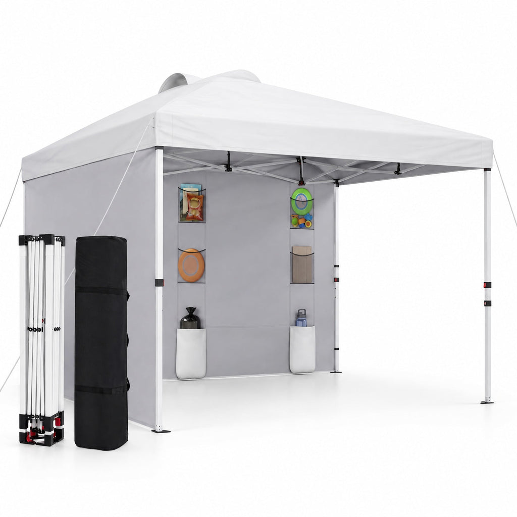 Airfind 10 x 10 FT Pop up Canopy Tent with Sidewall 6 Pockets Instant Setup Commercial Gazebo, 150D Oxford Fabric Metal Frame, White
