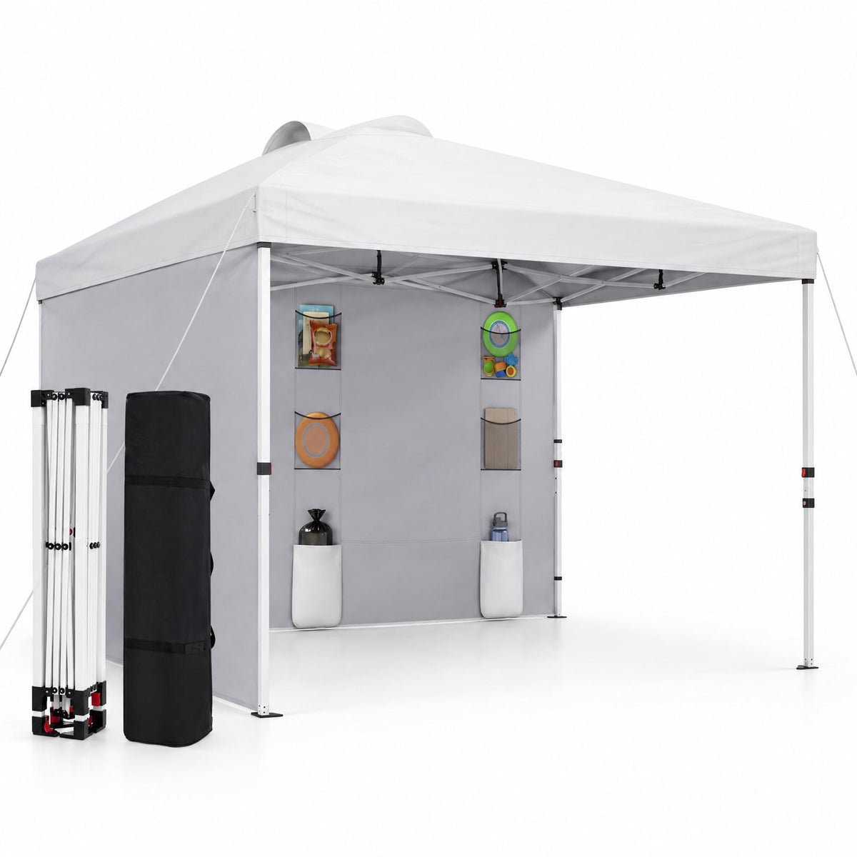 Airfind 10 x 10 FT Pop up Canopy Tent with Sidewall 6 Pockets Instant Setup Commercial Gazebo, 150D Oxford Fabric Metal Frame, White