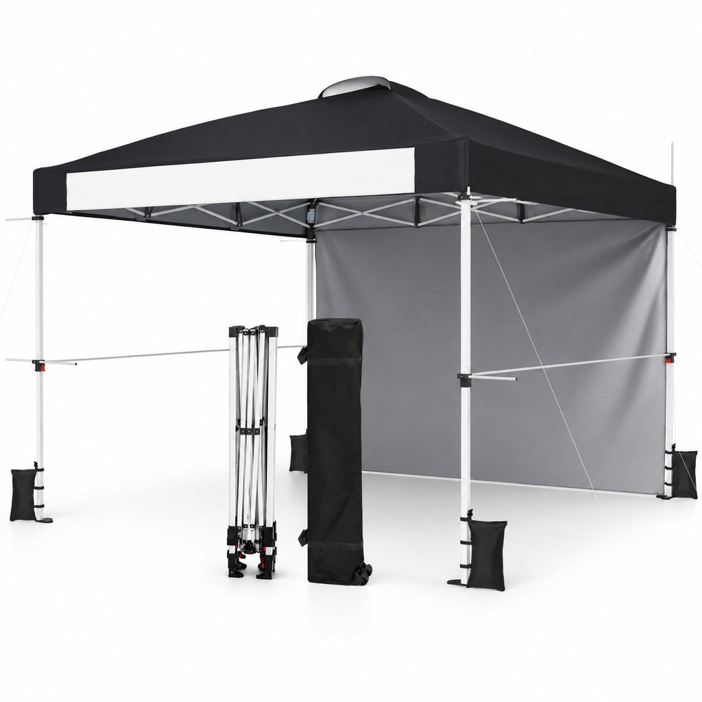 Airfind 10 x 10 Feet Foldable Commercial Pop-up Canopy with Roller Bag and Banner Strip, 10 x 10 x 8.9-9.5 ftCarrying bag Footprint, Black