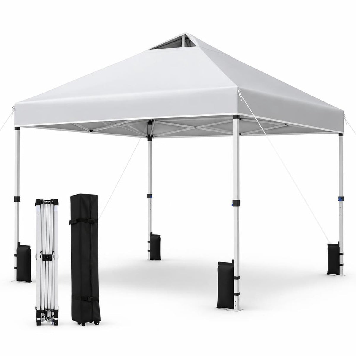 Airfind 10 x 10 Feet Outdoor Commercial Pop up Canopy Tent, 210D Oxford Fabric Metal Frame, 10 x 10 x 8.2-8.8 ft (L x W x H) 3 Footprint, White
