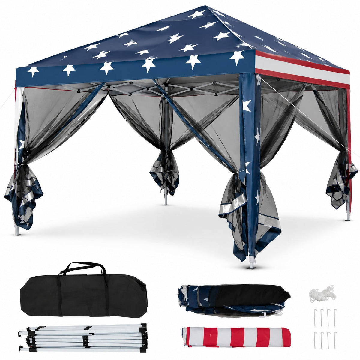 Airfind 10 x 10 Feet Pop, 210D Oxford Fabric Frame, 10 ft x 10 ft x 8.5 ft 3 Footprint, Beige Coffee White American Flag Gray