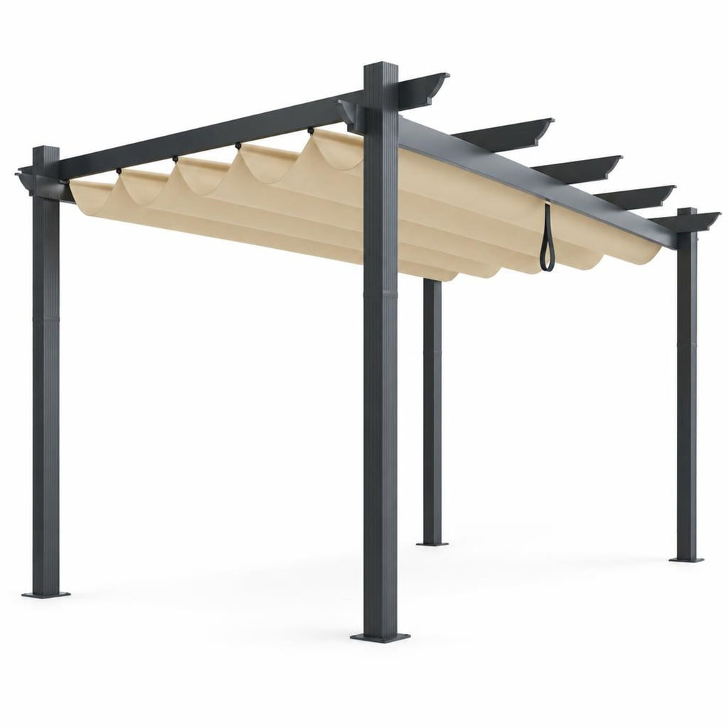Airfind 10 x 13 Feet Outdoor Aluminum Retractable Pergola Canopy Shelter, 13 x 10 x 8 Base Footprint, Beige