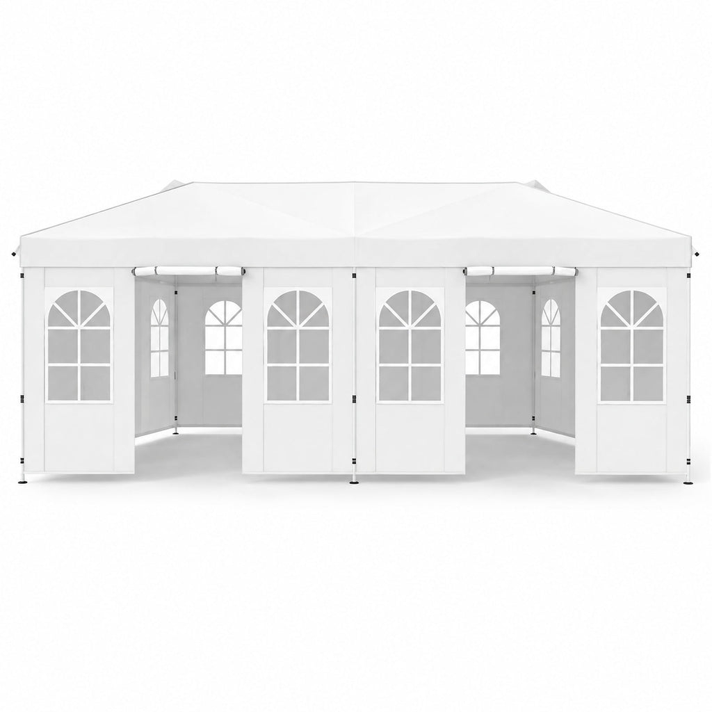 Airfind 10 x 20 FT Pop Up Canopy Tent with 6 Sidewalls and Adjustable Height, PE Metal Fabric Frame, 20 x 10 x 8.5/8.2/7.9 ft Footprint, White