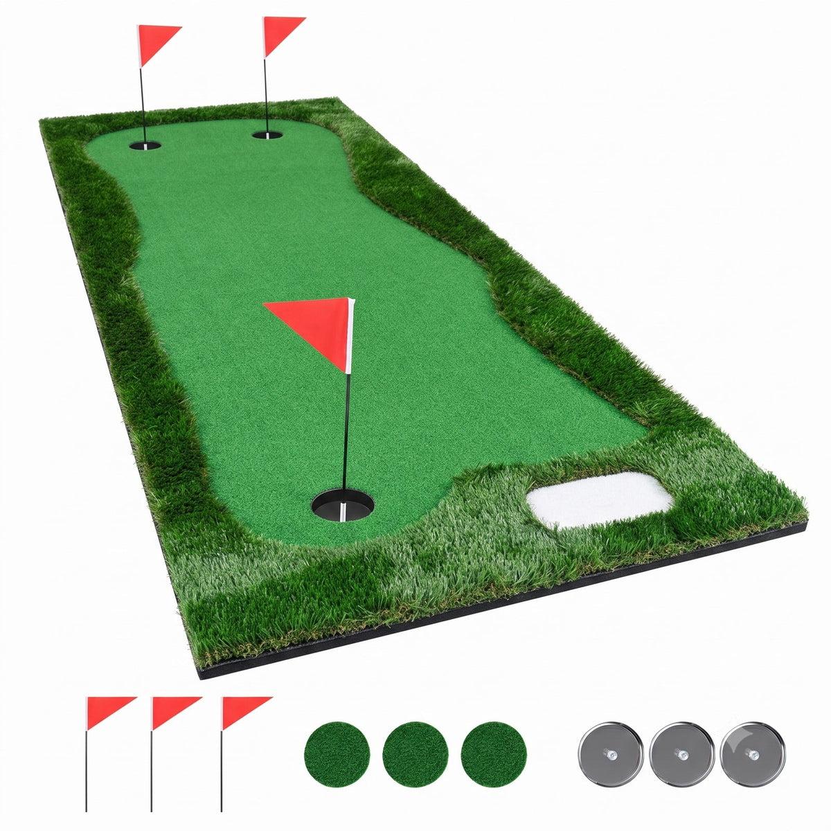 Airfind 10 x 3.5ft Golf Putting Green Mat with 3 Hole Cups and 3 Flags, Indoor Outdoor Practice Putting Training Turf for Home Backyard Garage Office, Green