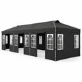 Airfind 10 x 30 FT Pop Up Canopy Tent with 8 Sidewalls and Adjustable Height, PE Metal Fabric Frame, 30 x 10 x 8.5/8.2/7.9 ft Footprint, Black