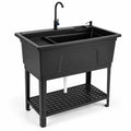 Airfind 100L Utility Sink Laundry Tub with Rotating Faucet and Storage Shelf, Sink 155 lbs Capacity, Metal ABS PP PE Stainless Steel Frame, Black