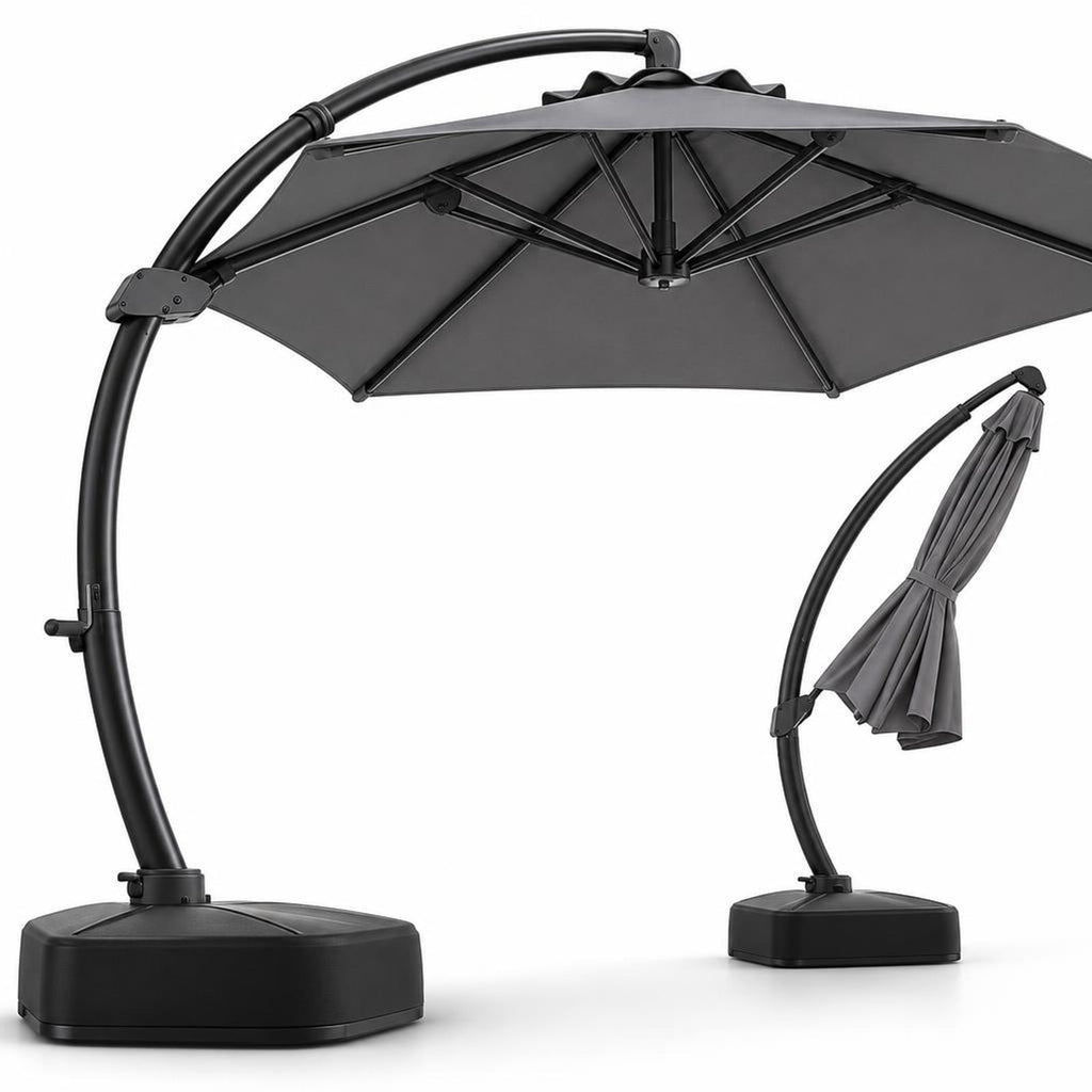 Airfind 11 FT Cantilever Patio Umbrella with Base with 360° Rotation and Tilt Adjustment, Polyester Fabric Aluminum Metal Frame, Gray