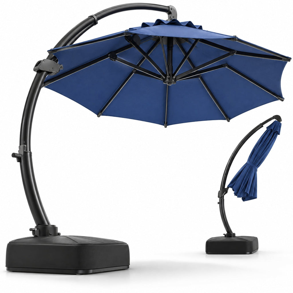 Airfind 11 FT Cantilever Patio Umbrella with Base with 360° Rotation and Tilt Adjustment, Polyester Fabric Aluminum Metal Frame, Navy