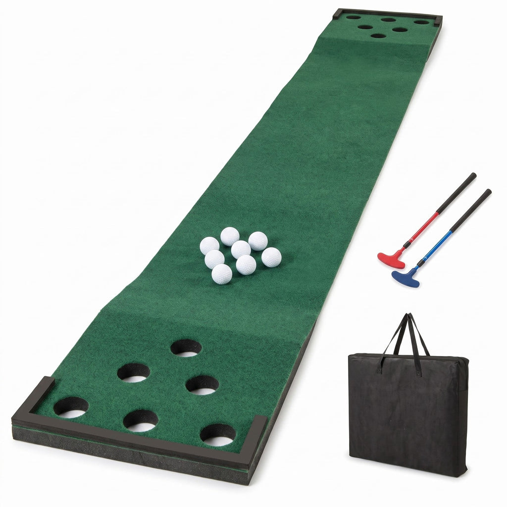 Airfind 11 FT Indoor Outdoor Golf Putting Green Mat Set with 2 Adjustable Putters and 6 Balls, Carry Bag Included, Green