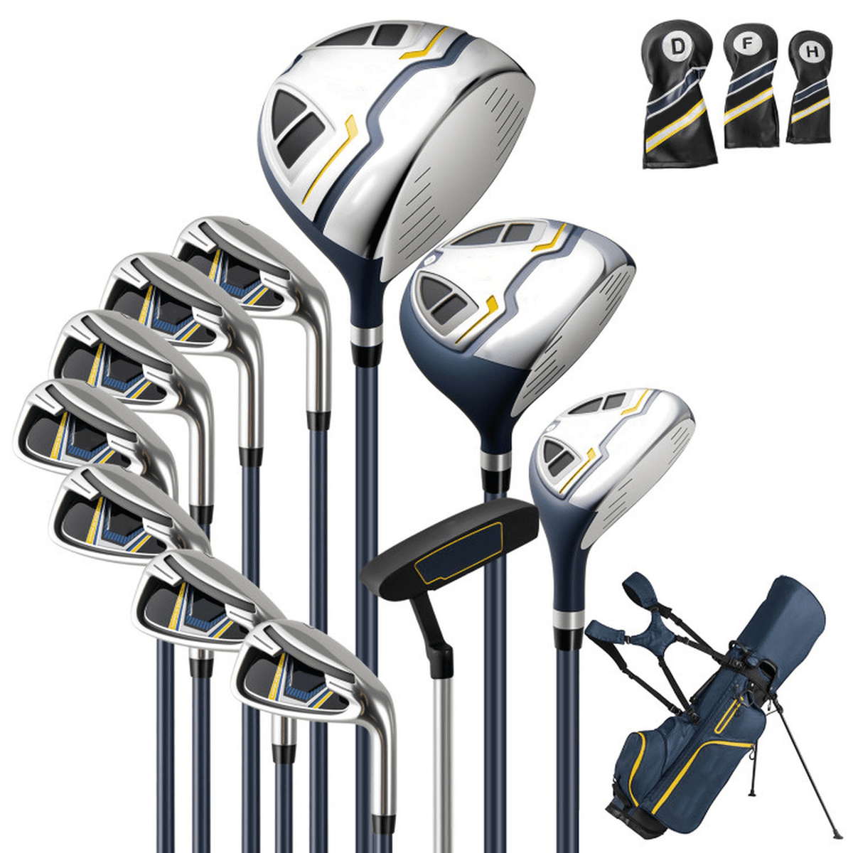 Airfind 11-Piece Mens Complete Golf Set with Driver, Fairway, Hybrid, Irons, Putter and Bag, Yellow