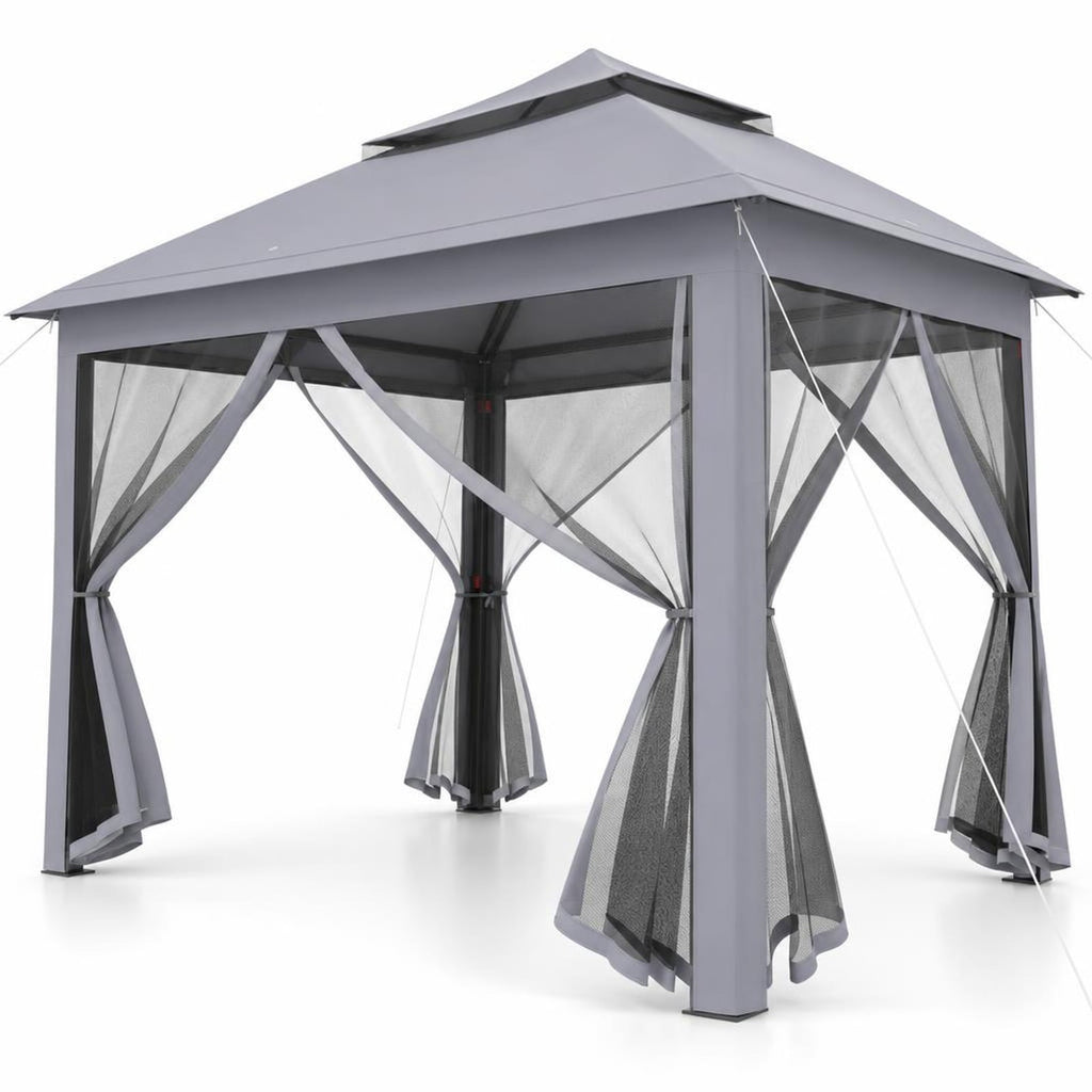 Airfind 11 x 11 Feet 2-Tier Pop-Up Gazebo Tent Portable Canopy Shelter Carry Bag Mesh, Polyester fabric steel pipe Frame, Gray