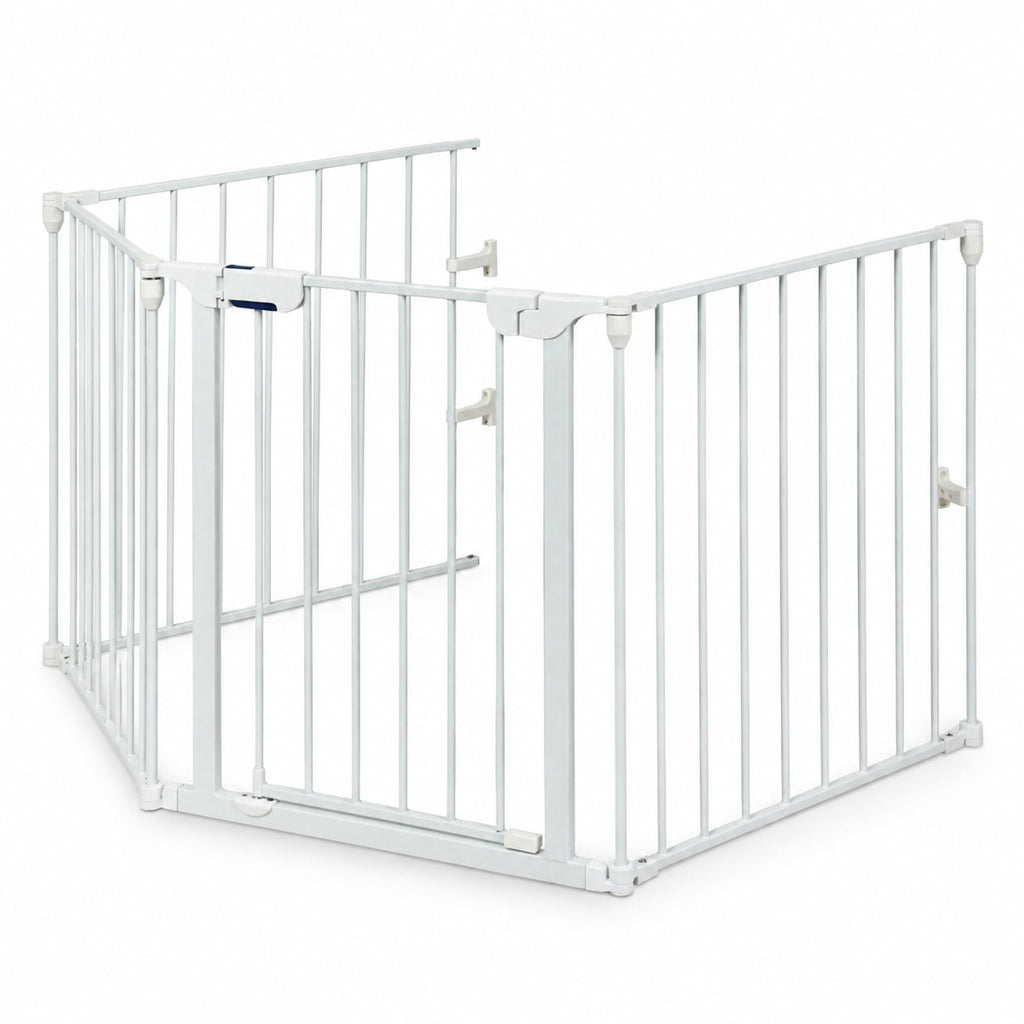Airfind 115 Inch Length 5 Panel Adjustable Wide Fireplace Fence, Steel Frame, White, Size of each panel 29 x 24 (L x W)
