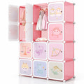 Airfind 12 Cube Kids Wardrobe Closet with Hanging Section and Doors, PP Metal Frame, 43 Inch x 14 Inch x 57 Inch Footprint, Pink