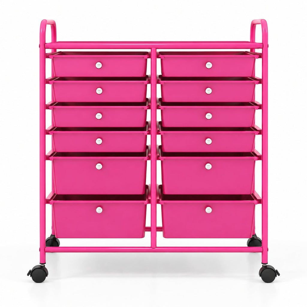 Airfind 12, Drawer Rolling Storage Cart with Removable Drawers and Lockable Wheels, Rose Red, Heavy, duty metal frame ensures excellent stability