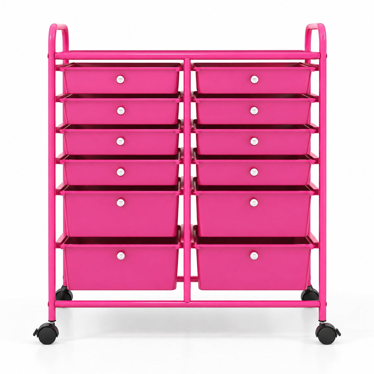 Airfind 12, Drawer Rolling Storage Cart with Removable Drawers and Lockable Wheels, Rose Red, Heavy, duty metal frame ensures excellent stability