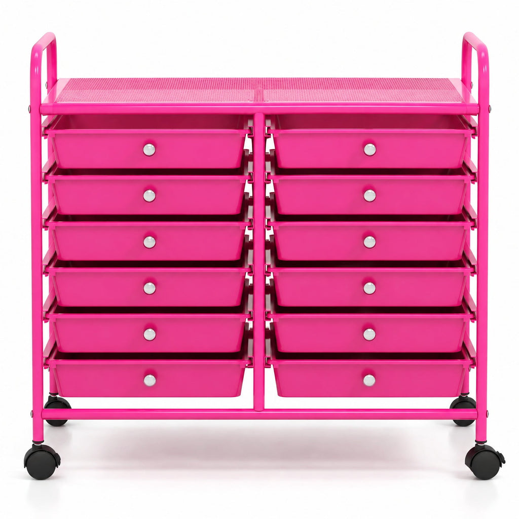 Airfind 12 Drawers Rolling Storage Cart for Home and Office, Steel Frame, 25inx15inx 34in Footprint, Pink