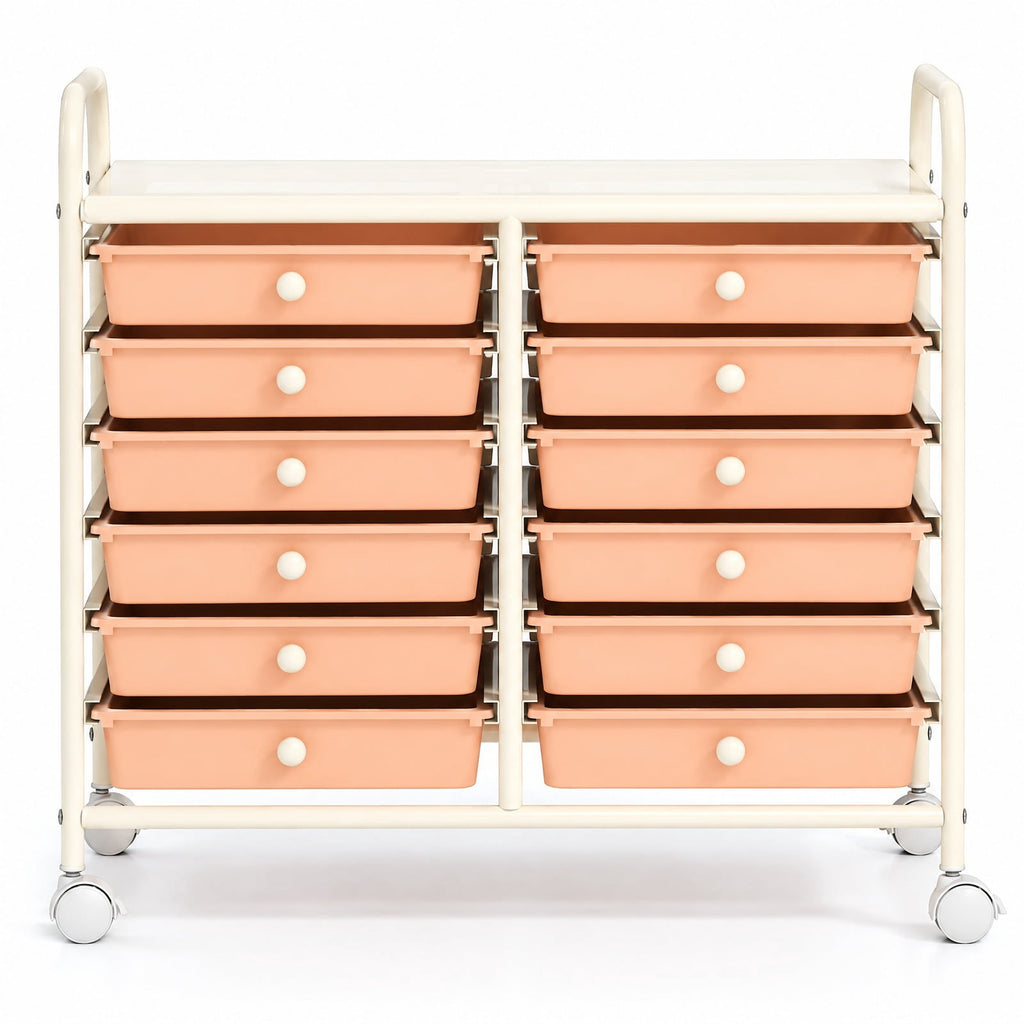 Airfind 12 Drawers Rolling Storage Cart for Home and Office, Steel Frame, 25inx15inx 34in Footprint, of frame White