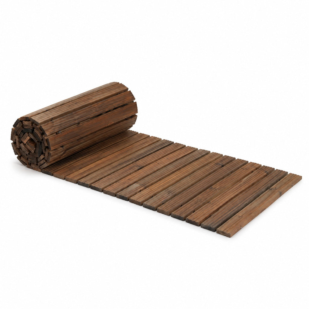 Airfind 12 FT Wood Garden Pathway 22 Inches Wide Outdoor Roll Out Straight Walkway, Cedar Wood Metal Pe, 12 Ft X 22 Inch X 0.6 Inch, Brown