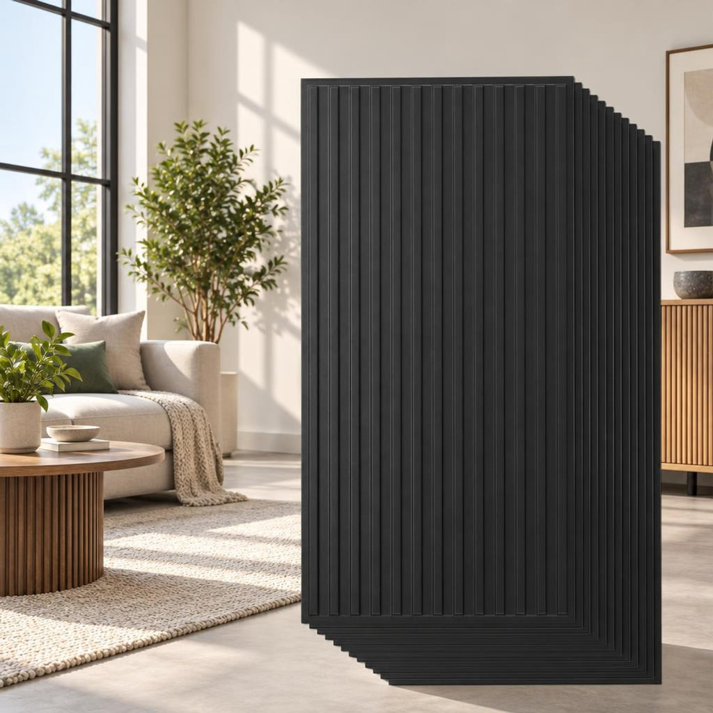 Airfind 12-Pack PVC Slat Wall Panels for Interior Wall Decoration for Living Room and TV Background, PVC Frame, 48 Inch x 24 Inch x 0.37 Inch, Black
