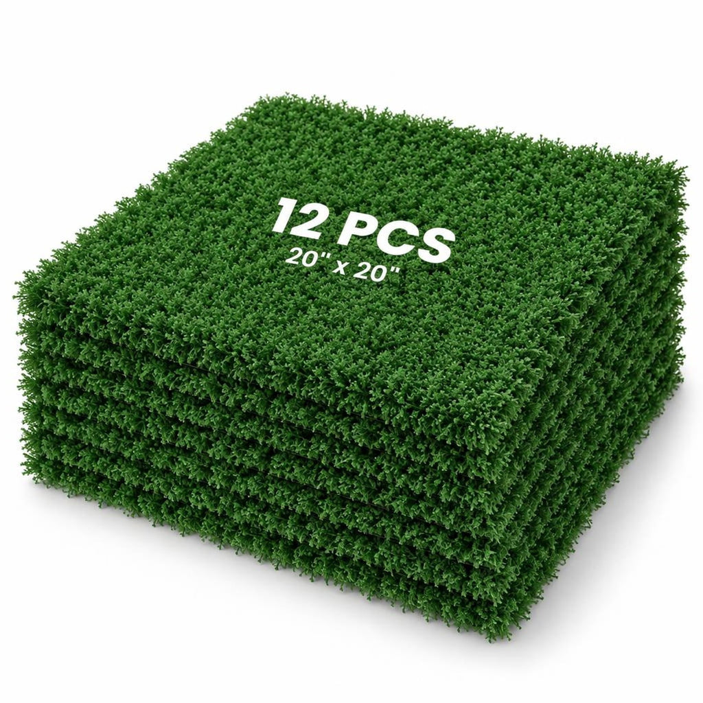 Airfind 12 Pieces 20 x 20 inches Artificial Grass Wall Panels for Garden Yard Balcony, PE Each Frame, Green