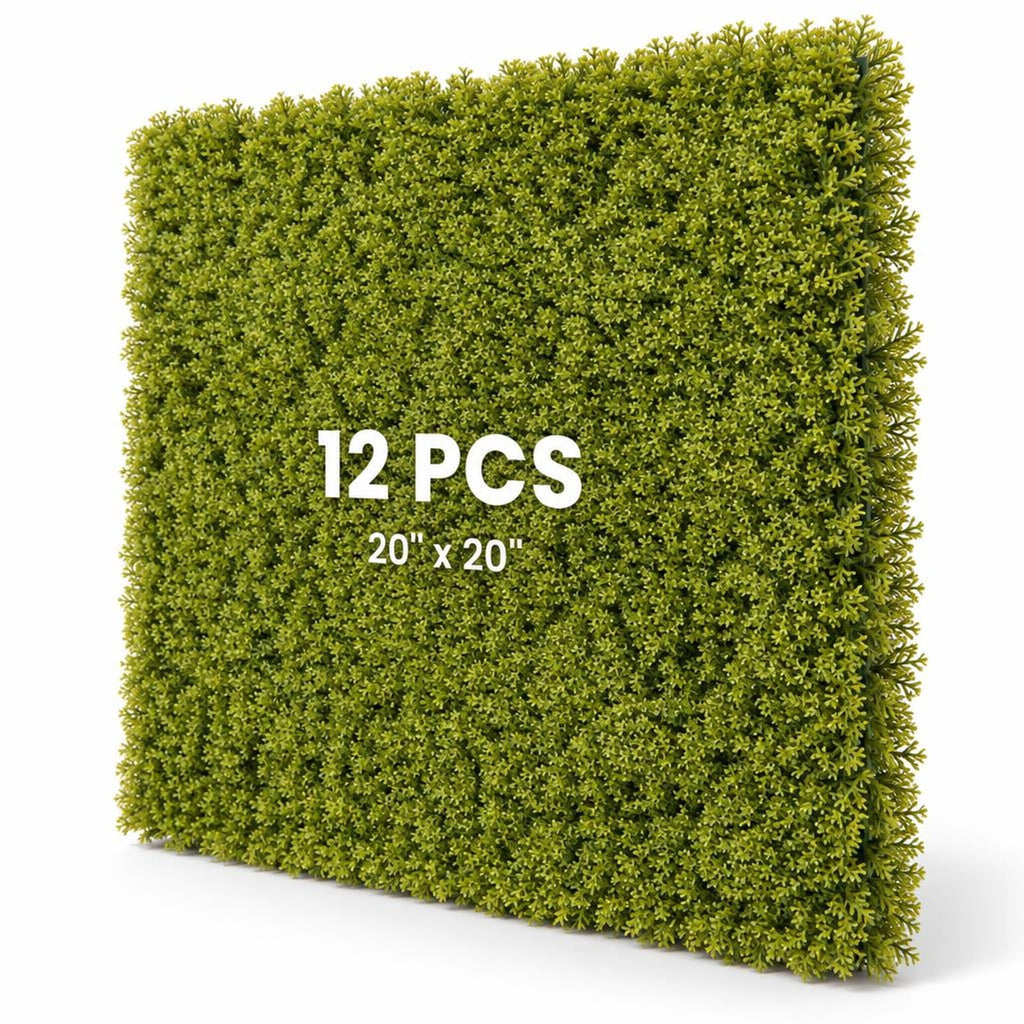 Airfind 12 Pieces 20 x 20 inches Artificial Grass Wall Panels for Garden Yard Balcony, PE Each Frame, Light Green