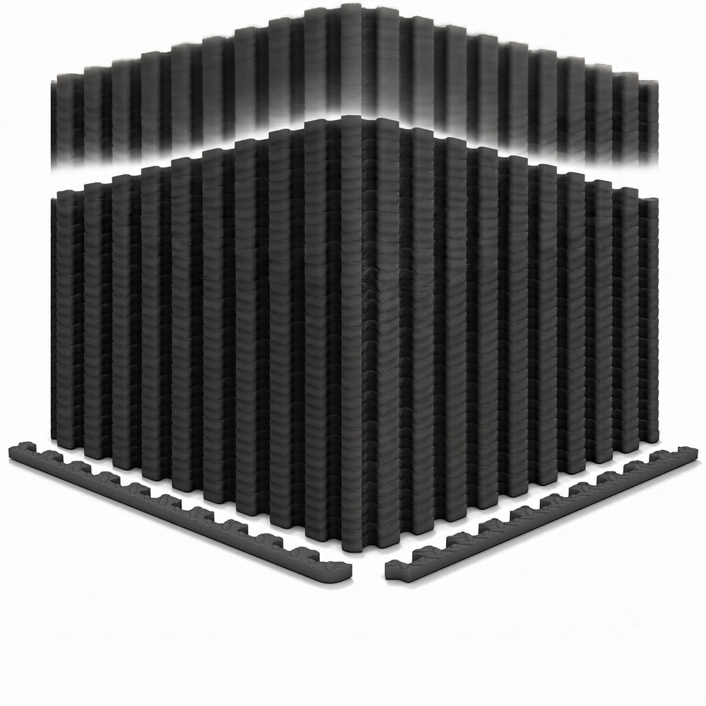 Airfind 12 Tiles Puzzle Exercise Floor Mat with Interlocking EVA Foam and Non-Slip Texture for Home Gym Equipment Protection, Black