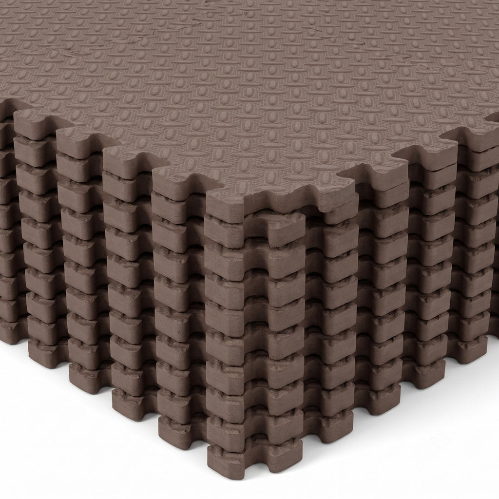Airfind 12 Tiles Puzzle Exercise Floor Mat with Interlocking EVA Foam and Non-Slip Texture for Home Gym Equipment Protection, Brown