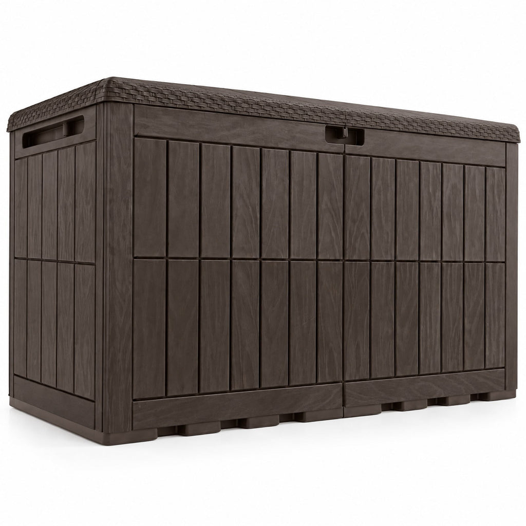 Airfind 120 Gal Outdoor Deck Box with Lid and Handles for Garden Tools, 540 lbs Capacity, PP Metal, 52 Inch x 24 Inch x 25 Inch , Brown