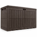 Airfind 120 Gal Outdoor Deck Box with Lid and Handles for Garden Tools, 540 lbs Capacity, PP Metal, 52 Inch x 24 Inch x 25 Inch , Brown