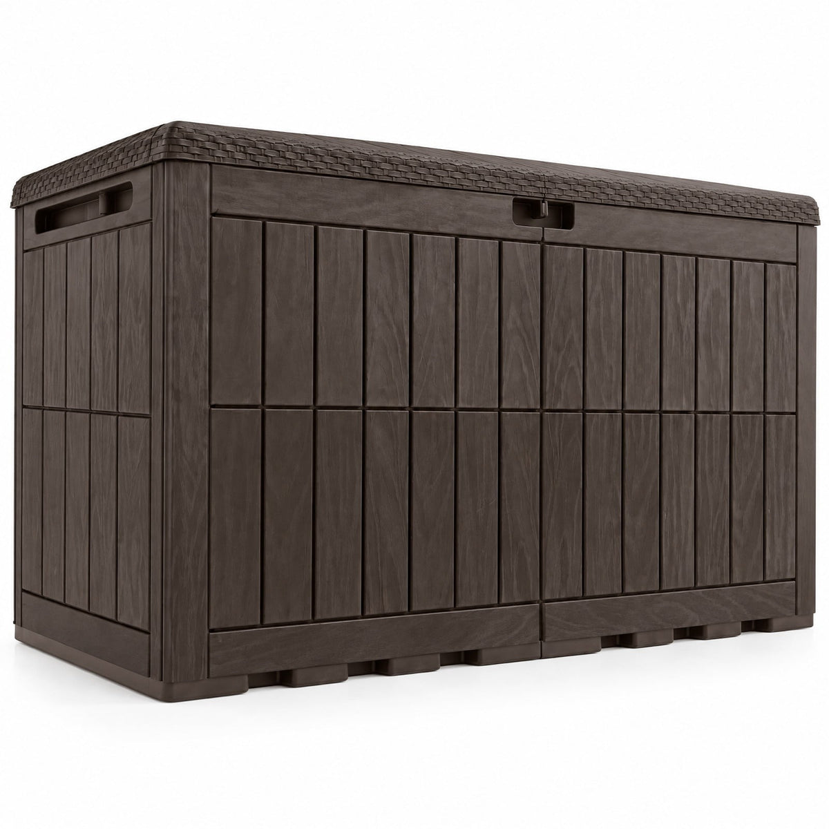 Airfind 120 Gal Outdoor Deck Box with Lid and Handles for Garden Tools, 540 lbs Capacity, PP Metal, 52 Inch x 24 Inch x 25 Inch , Brown