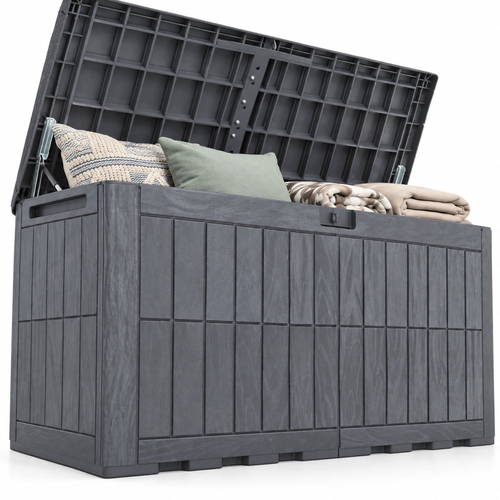 Airfind 120 Gal Outdoor Deck Box with Lid and Handles for Garden Tools, 540 lbs Capacity, PP Metal, 52 Inch x 24 Inch x 25 Inch , Gray