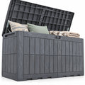 Airfind 120 Gal Outdoor Deck Box with Lid and Handles for Garden Tools, 540 lbs Capacity, PP Metal, 52 Inch x 24 Inch x 25 Inch , Gray