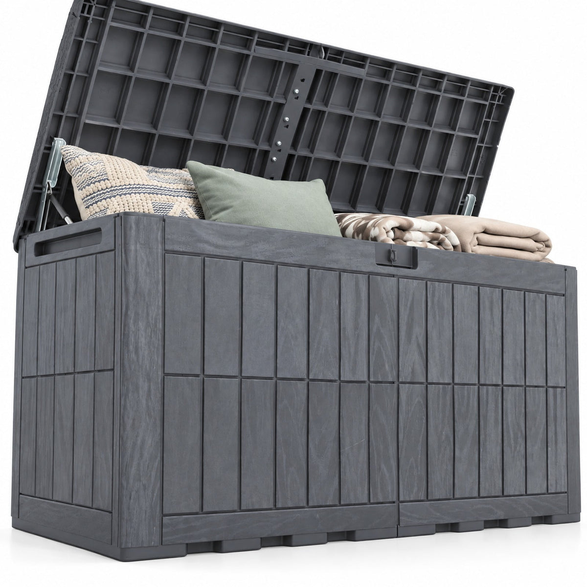 Airfind 120 Gal Outdoor Deck Box with Lid and Handles for Garden Tools, 540 lbs Capacity, PP Metal, 52 Inch x 24 Inch x 25 Inch , Gray