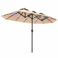 Airfind 13 FT Double-Sided Patio Umbrella with Color-Changing Flowing Solar LED Lights, Polyester Fabric Metal Frame, 13 x 7 ft Footprint, Beige