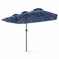 Airfind 13 FT Double-Sided Patio Umbrella with Color-Changing Flowing Solar LED Lights, Polyester Fabric Metal Frame, 13 x 7 ft Footprint, Navy