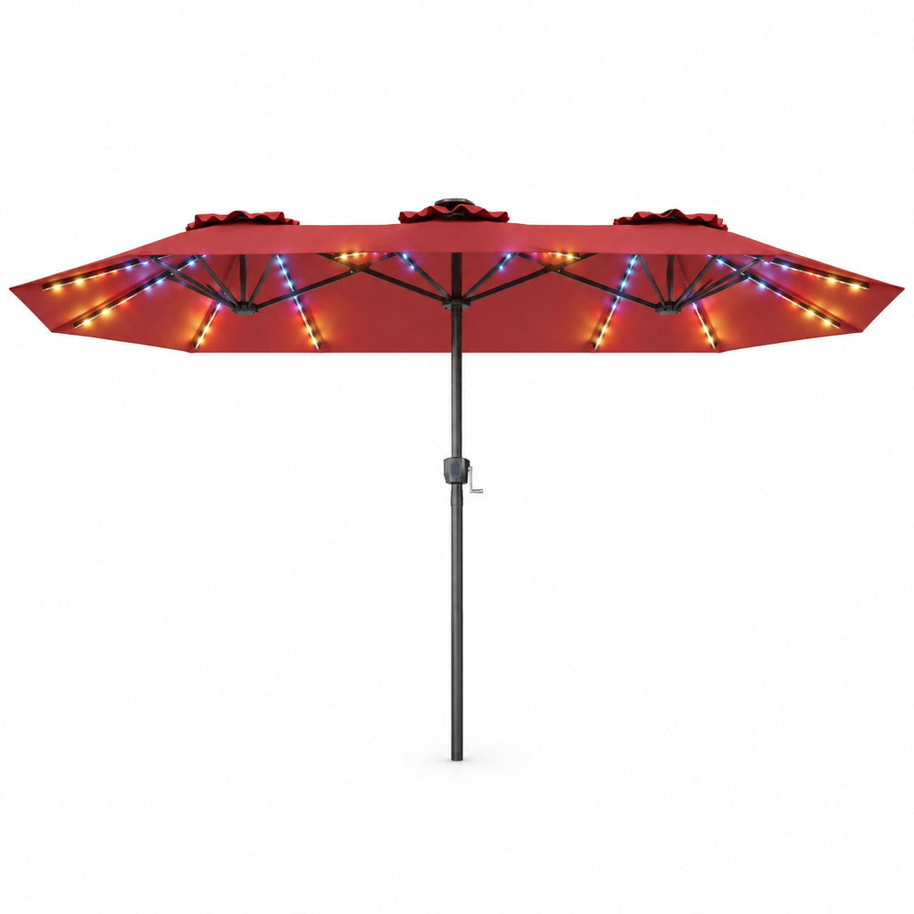 Airfind 13 FT Double-Sided Patio Umbrella with Color-Changing Flowing Solar LED Lights, Polyester Fabric Metal Frame, 13 x 7 ft Footprint, Red