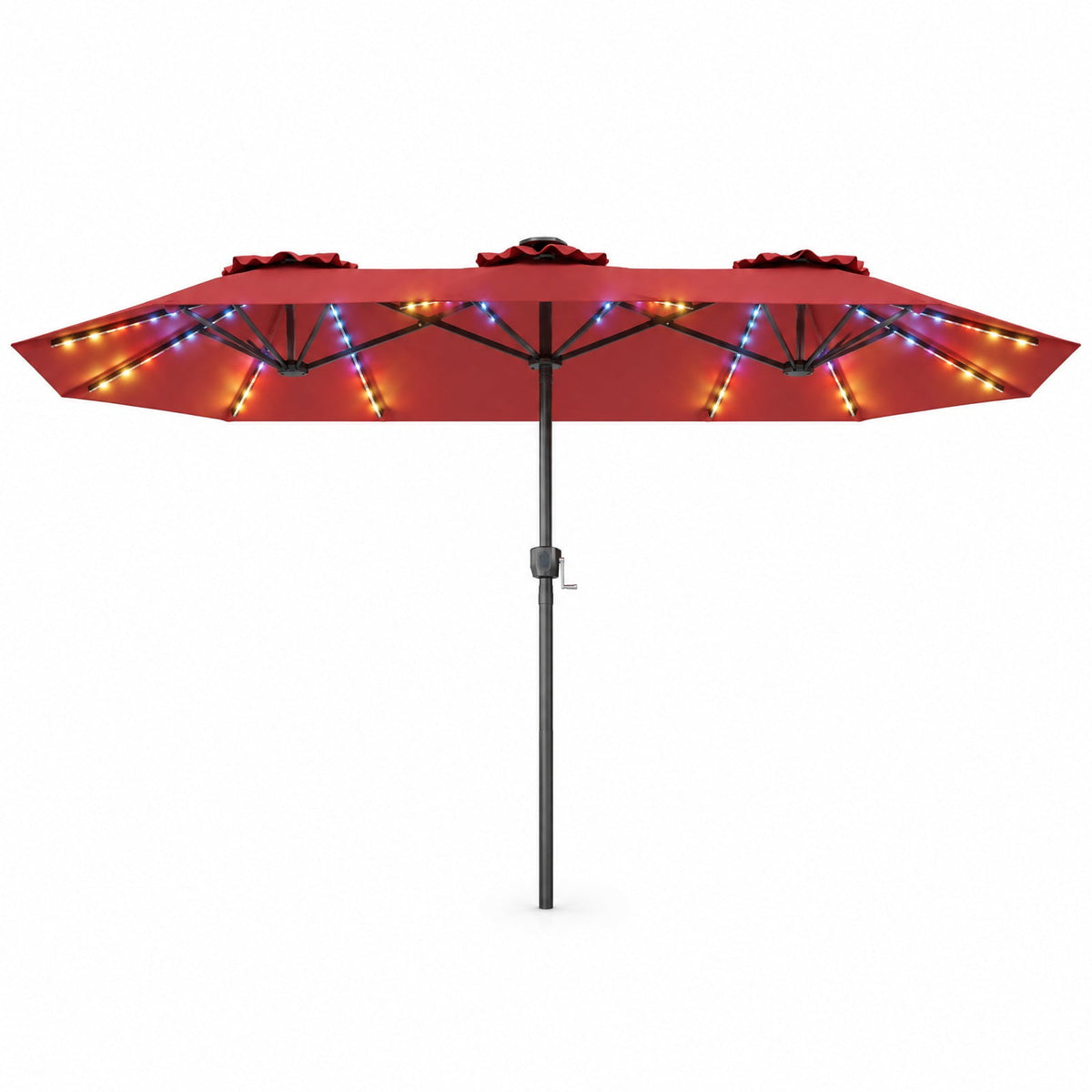 Airfind 13 FT Double-Sided Patio Umbrella with Color-Changing Flowing Solar LED Lights, Polyester Fabric Metal Frame, 13 x 7 ft Footprint, Red