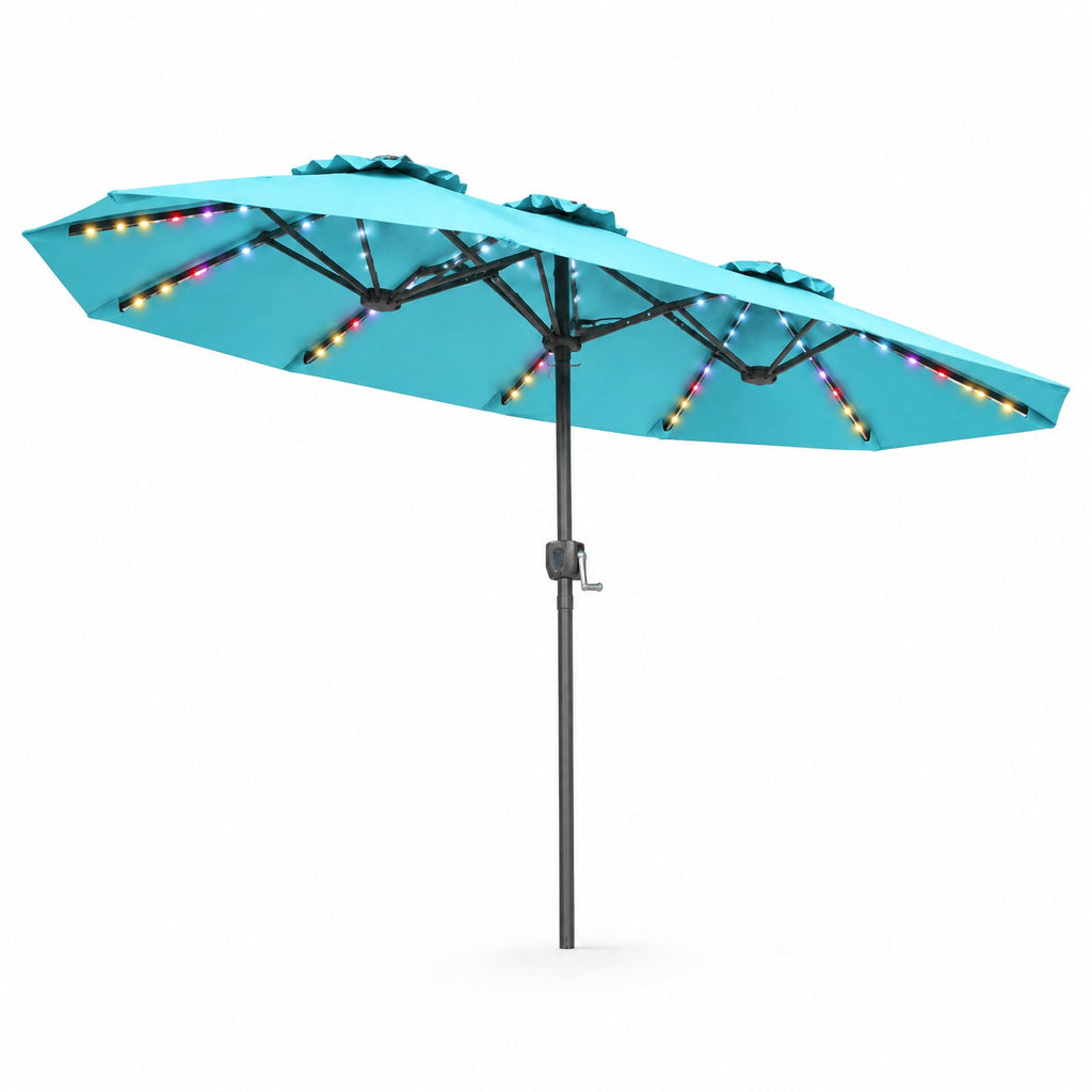 Airfind 13 FT Double-Sided Patio Umbrella with Color-Changing Flowing Solar LED Lights, Polyester Fabric Metal Frame, 13 x 7 ft Footprint, Turquoise